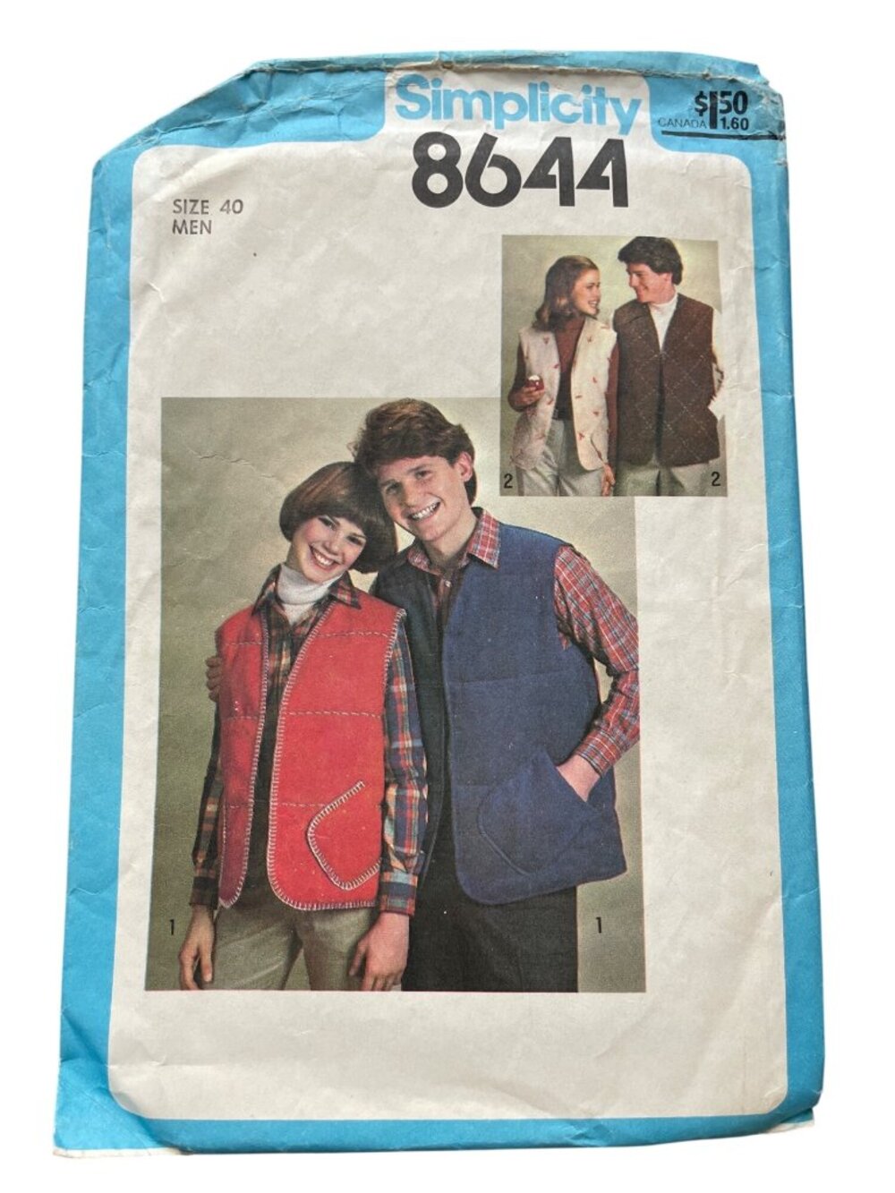 Vintage 70s Simplicity 8644 Sewing Pattern Size 40 Mens Quilted Vest Retro CUT